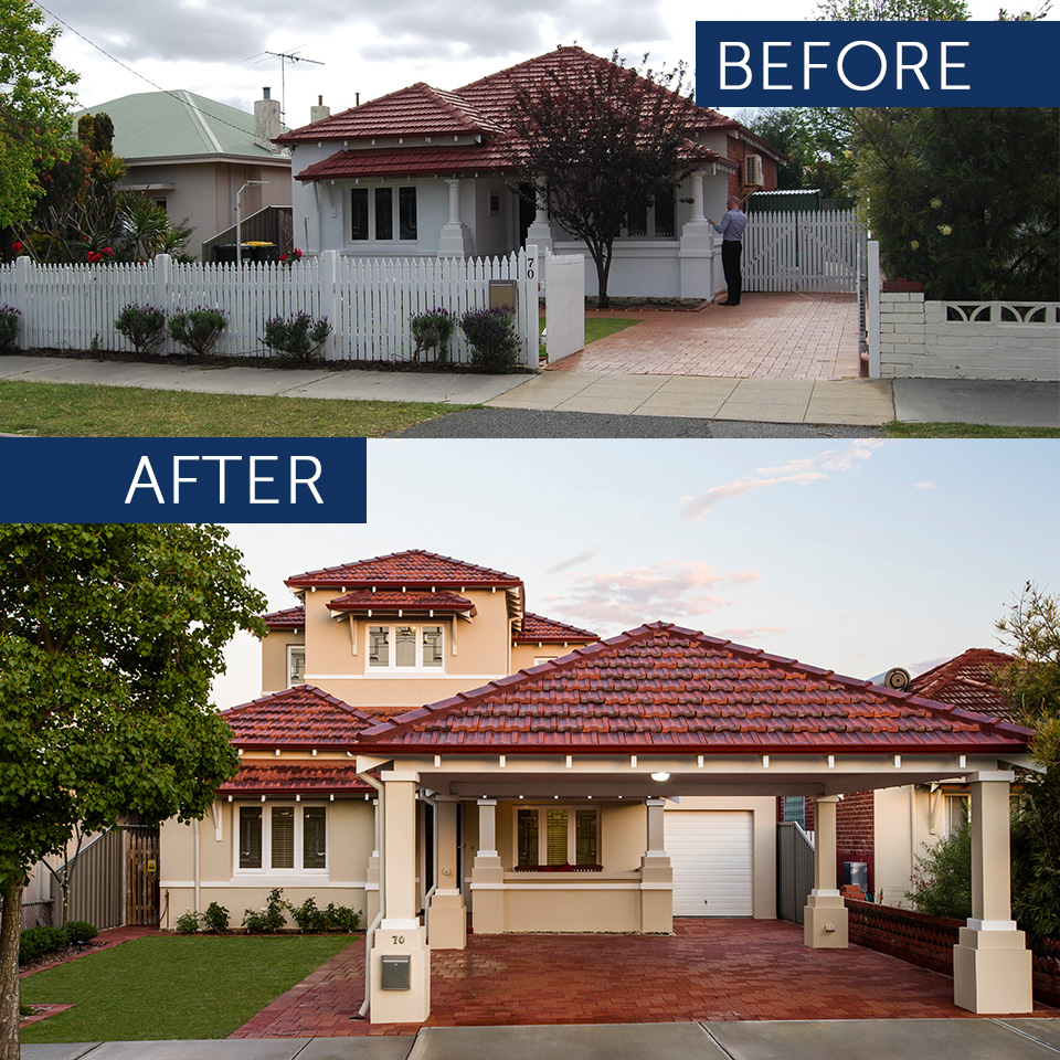The before and after image of a second storey extension Perth